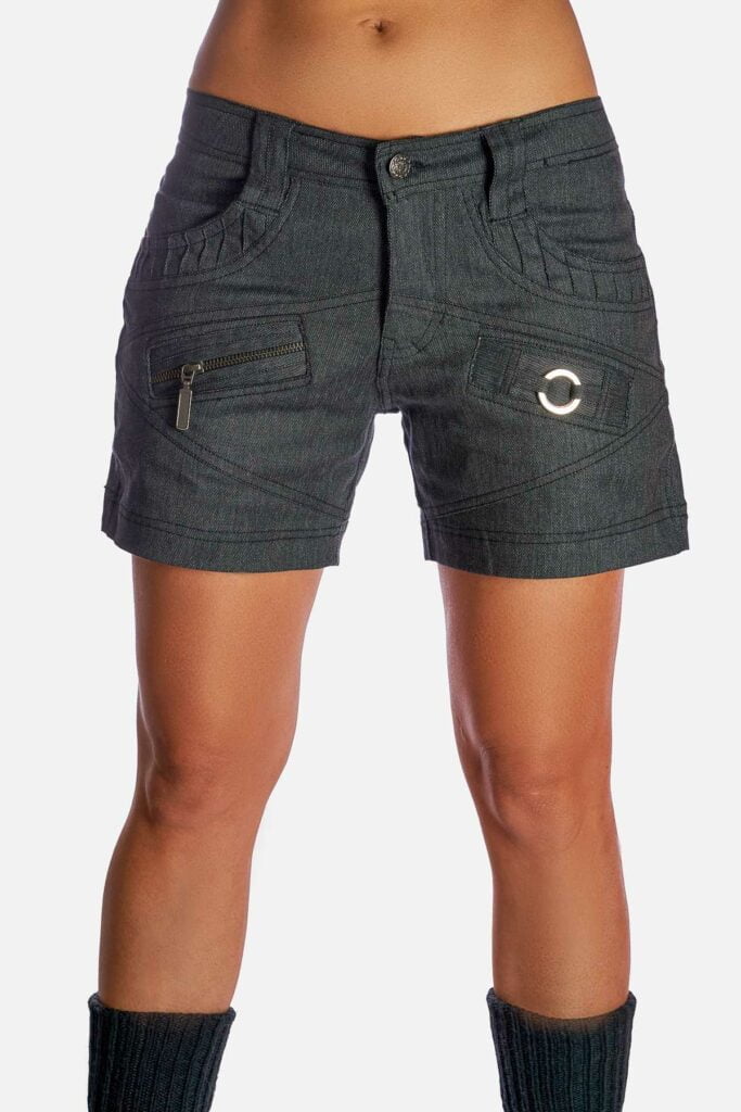 inizio-hot-pants-grey-cotton-for-women-zipper-key-holder-secret-pocket-alternative-streetwear-avanyah-clothing