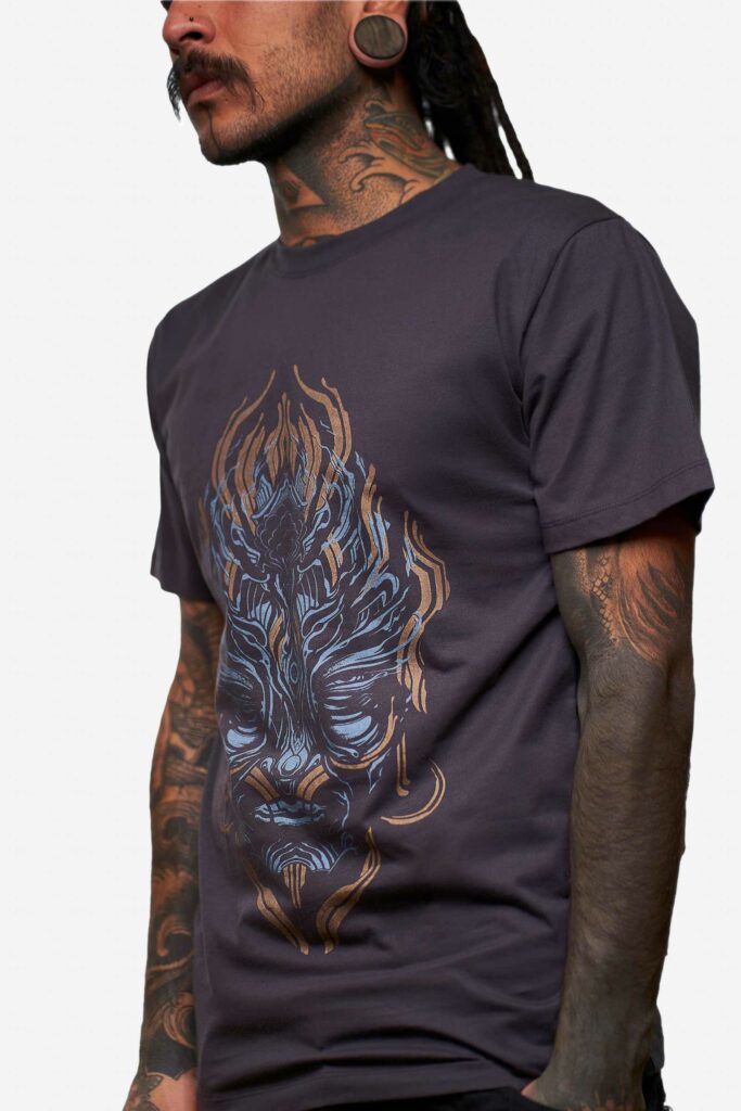 inter-dim-being-grey-psychedelic-t-shirt-for-men-front-screen-print-avanyah-clothing