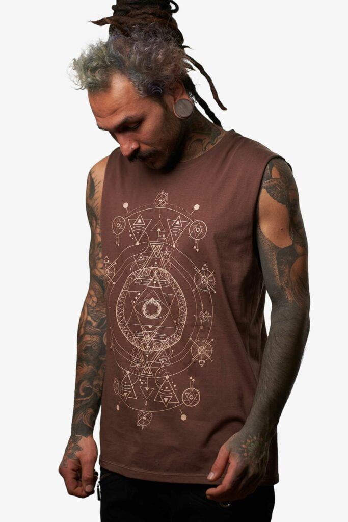 tan-thora-tank-top-brown-handmade-screen-print-alternative-streetwear-for-men-avanyah-clothing