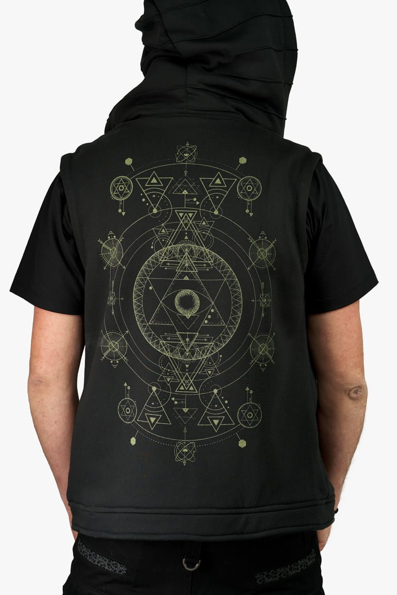 hooded-tan-thora-vest-for-men-in-black-handmade-screen-print-alternative-streetwear-avanyah-clothing